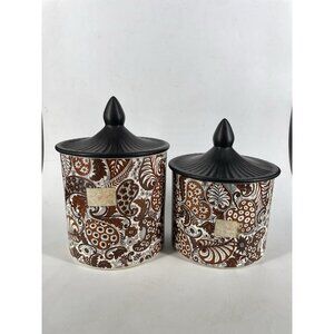 Hyalyn USA Canisters Paisley Brown Black lid LB 108 118 Set 2 RARE!